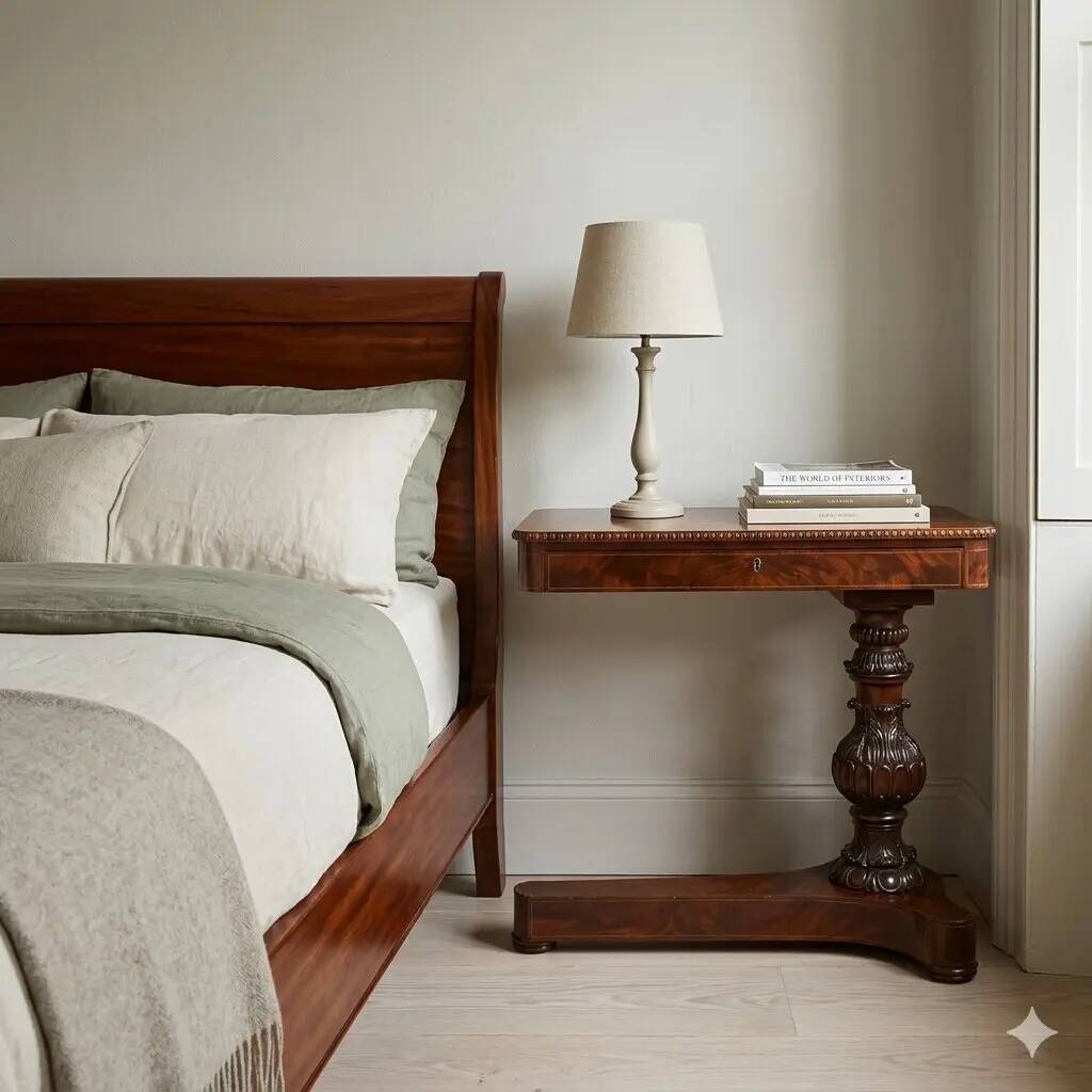 Antique Charles X bedside table in maple and mahogany, France, 19th century.