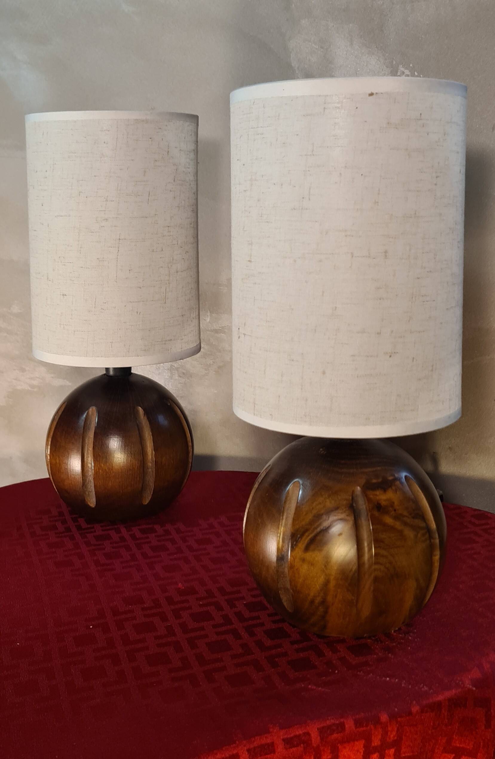 Pair of Scandinavian-style wooden ball lamps