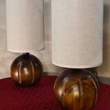 Pair of Scandinavian-style wooden ball lamps