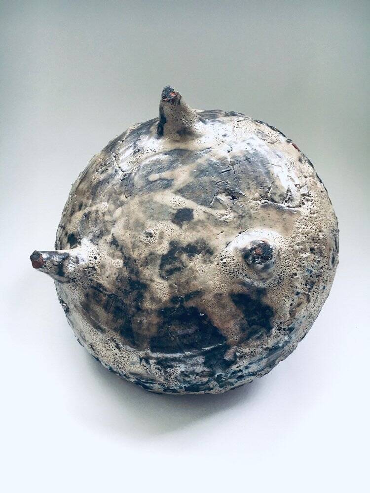 Mid-Century Art Ceramic Mystical Figural Dish, Belgium, 1960s