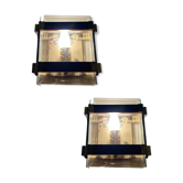 Smokey Glass Wooden Brass Sconces, Set of 2