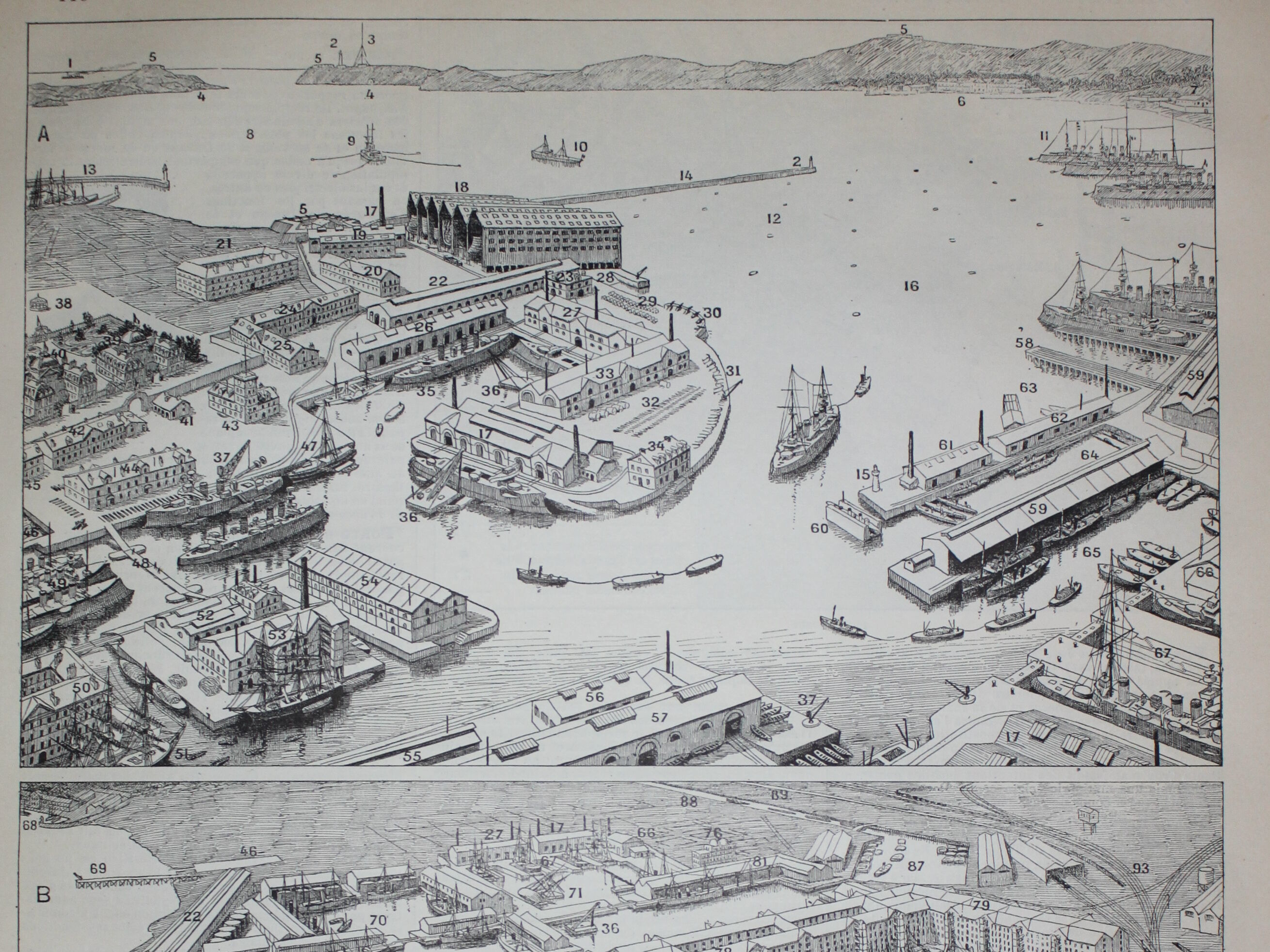 Lithograph • Old port 2, boat, trade • Original engraving from 1898