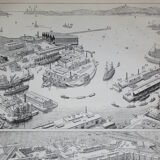 Lithograph • Old port 2, boat, trade • Original engraving from 1898