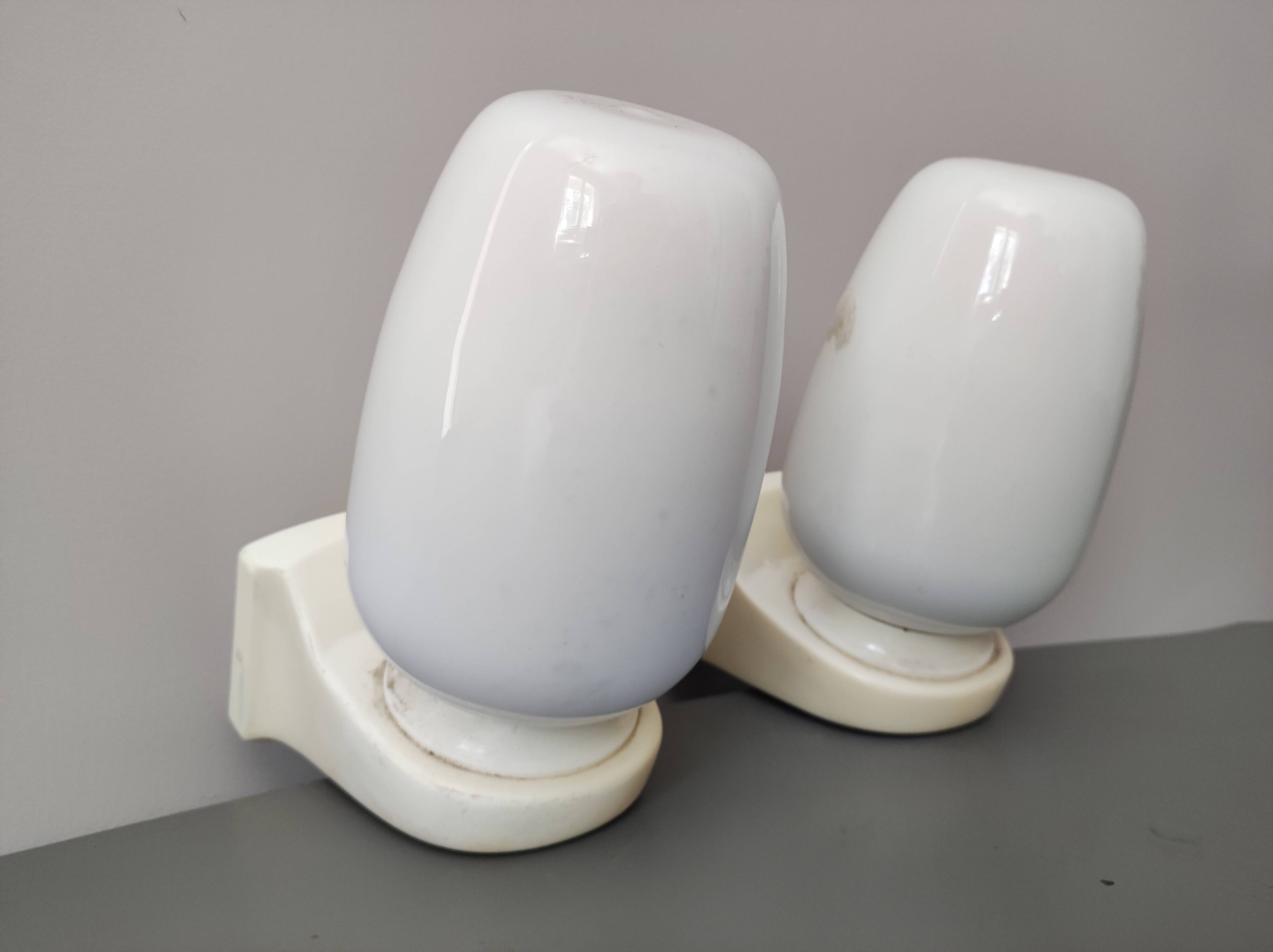 Pair lamps sconces bathroom glass blown mouth triplex Tovil opaline