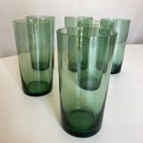 Set 6 verres gobelets verts soufflés 1960