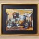 Mid-century modern "market square" swedish vintage figurative oil painting by brita hansson, framed