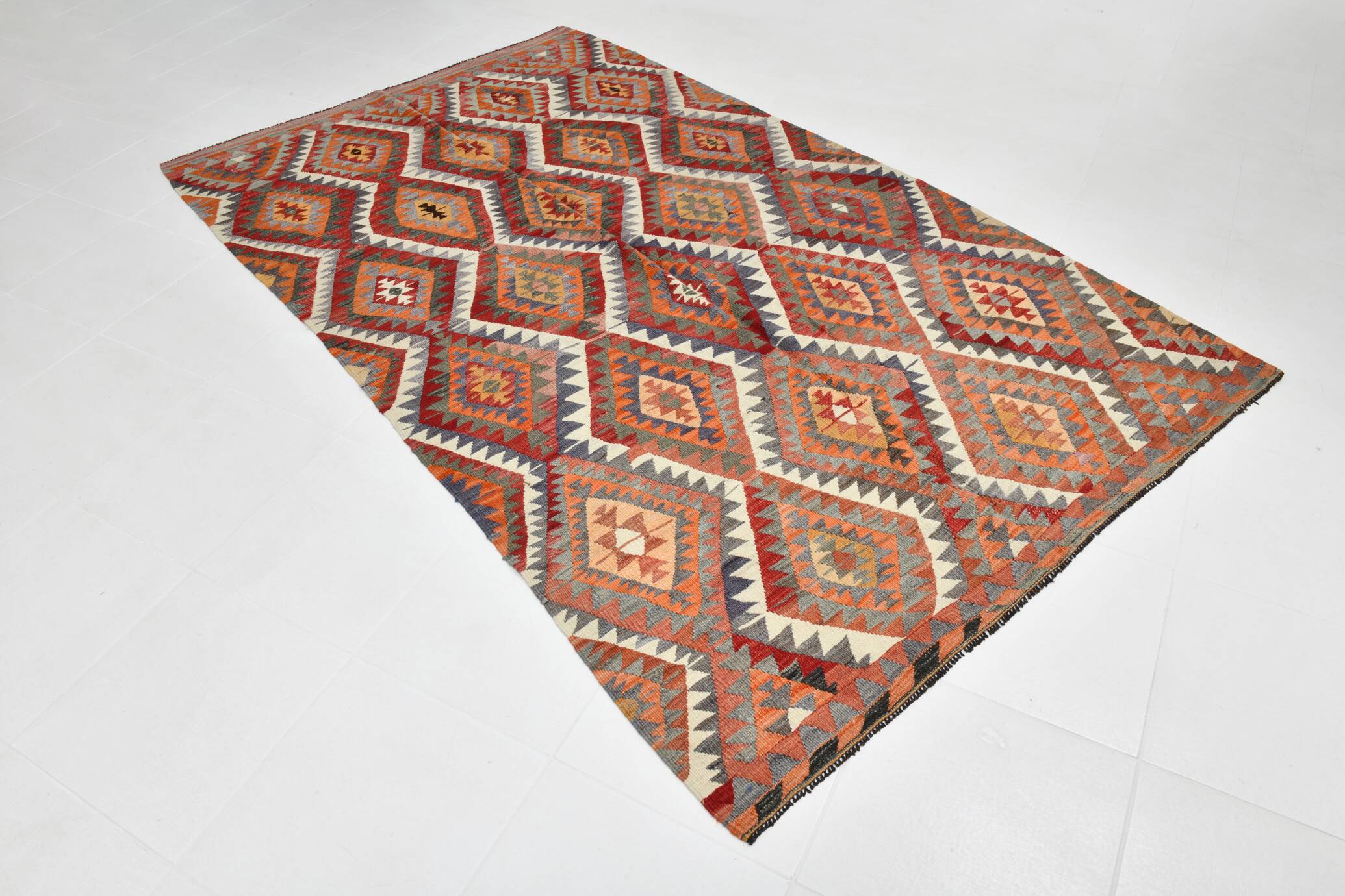 Wine Red & Green Geometric Kilim Rug, 155x268Cm