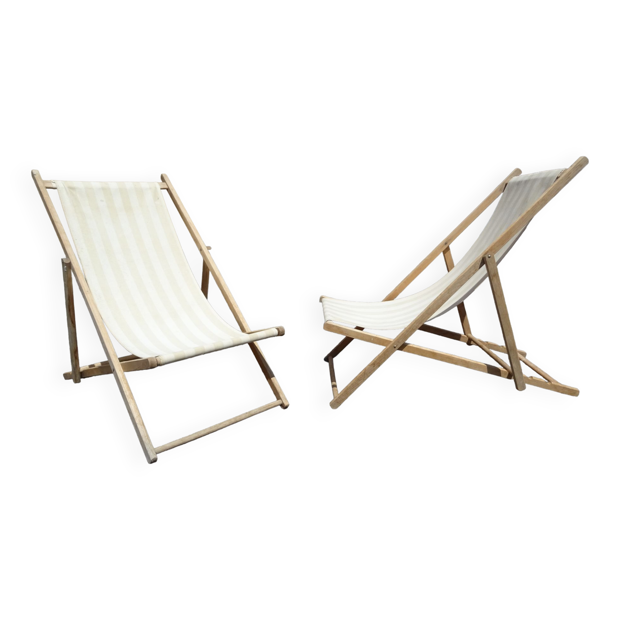 Pair of vintage striped loungers