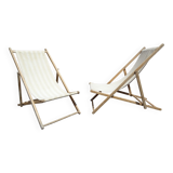 Pair of vintage striped loungers