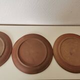 trio of brown stoneware crudité/fondue plates