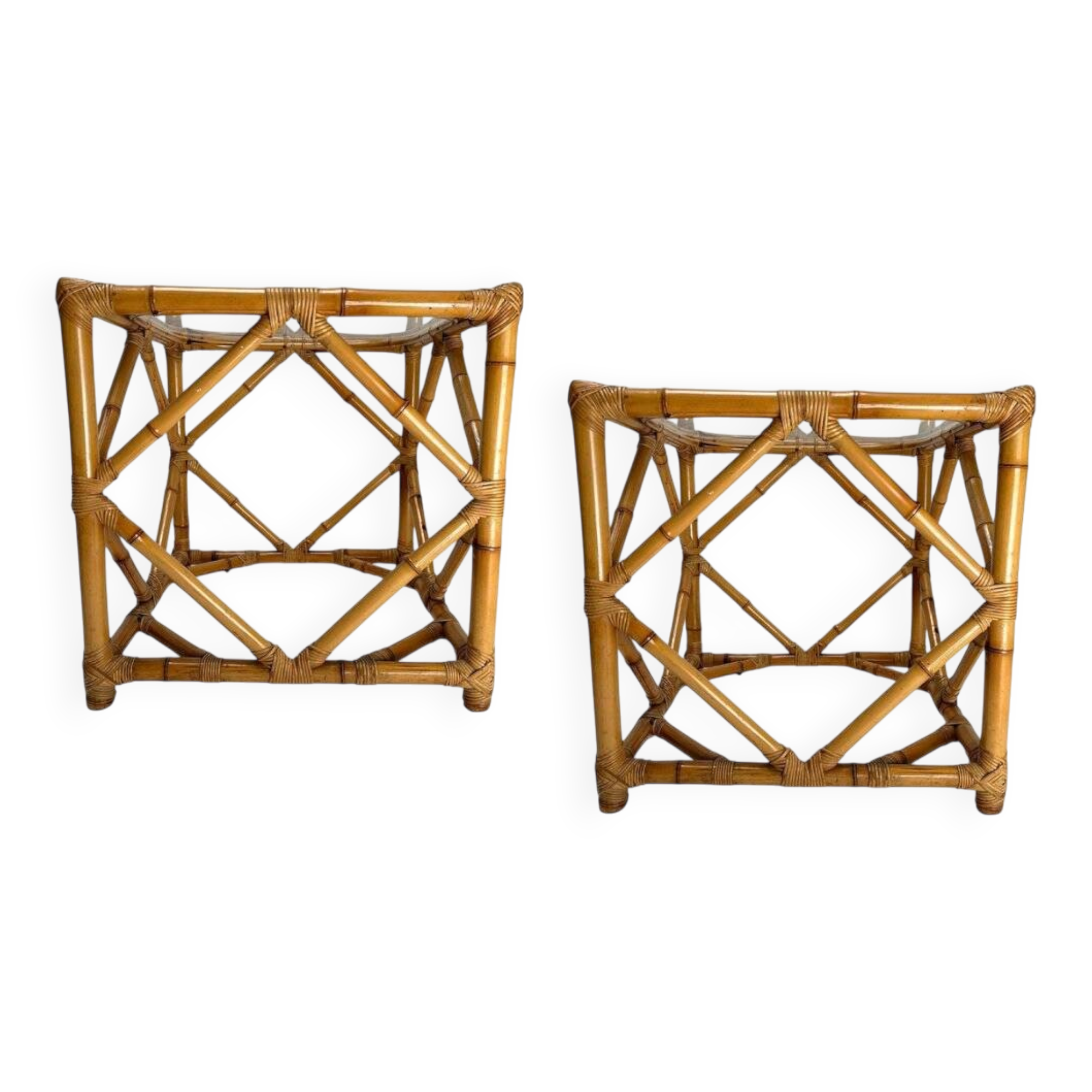 Bamboo and Glass Nightstands attributed to Vivai Del Sud, Italy, 1970s, Set of 2