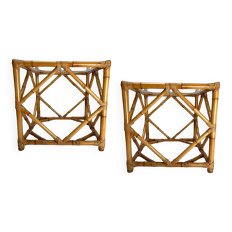 Bamboo and Glass Nightstands attributed to Vivai Del Sud, Italy, 1970s, Set of 2