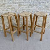 Lot of 3 high stool, bar, solid oak and mulched seat