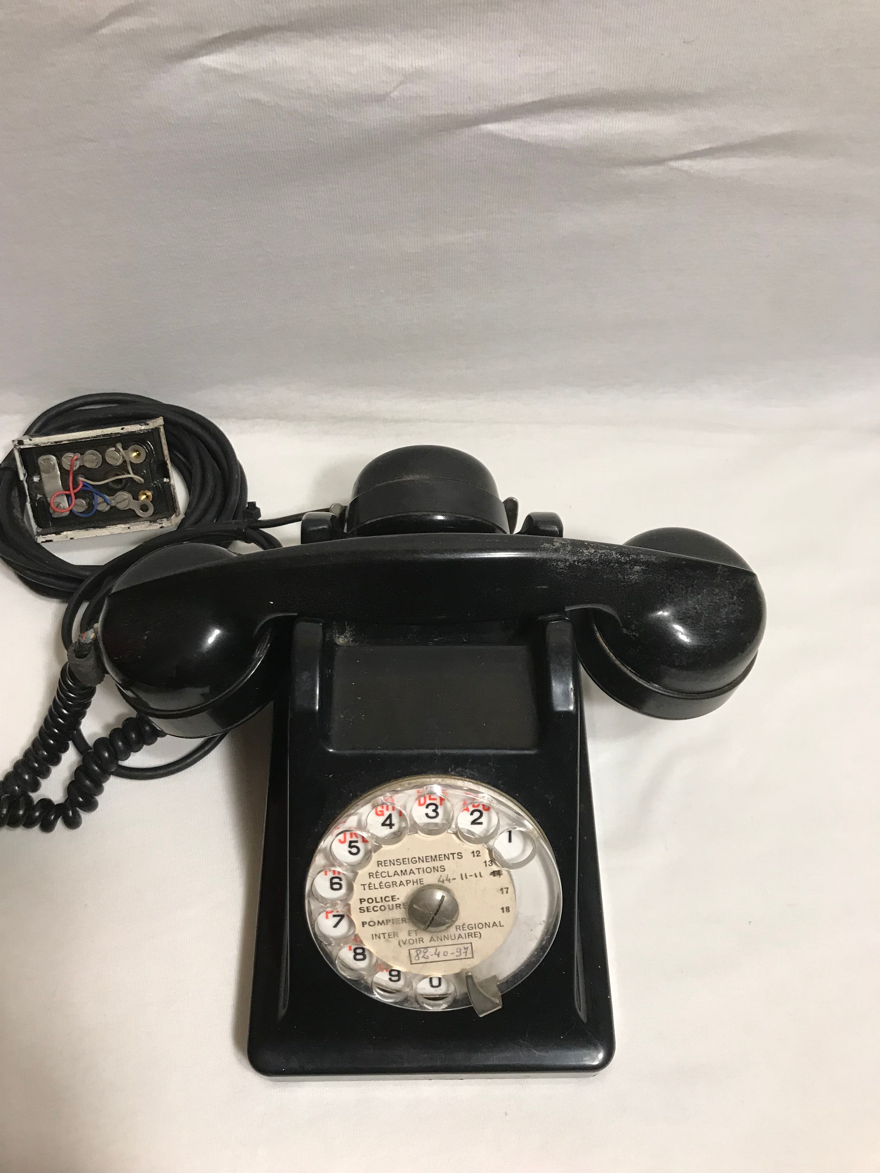 Old telephone black Bakelite transparent dial 40s 50 vintage