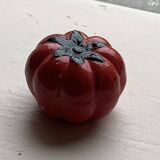 Salt pots and mustard pot, in enameled ceramic, slip, in the shape of a tomato, vintage