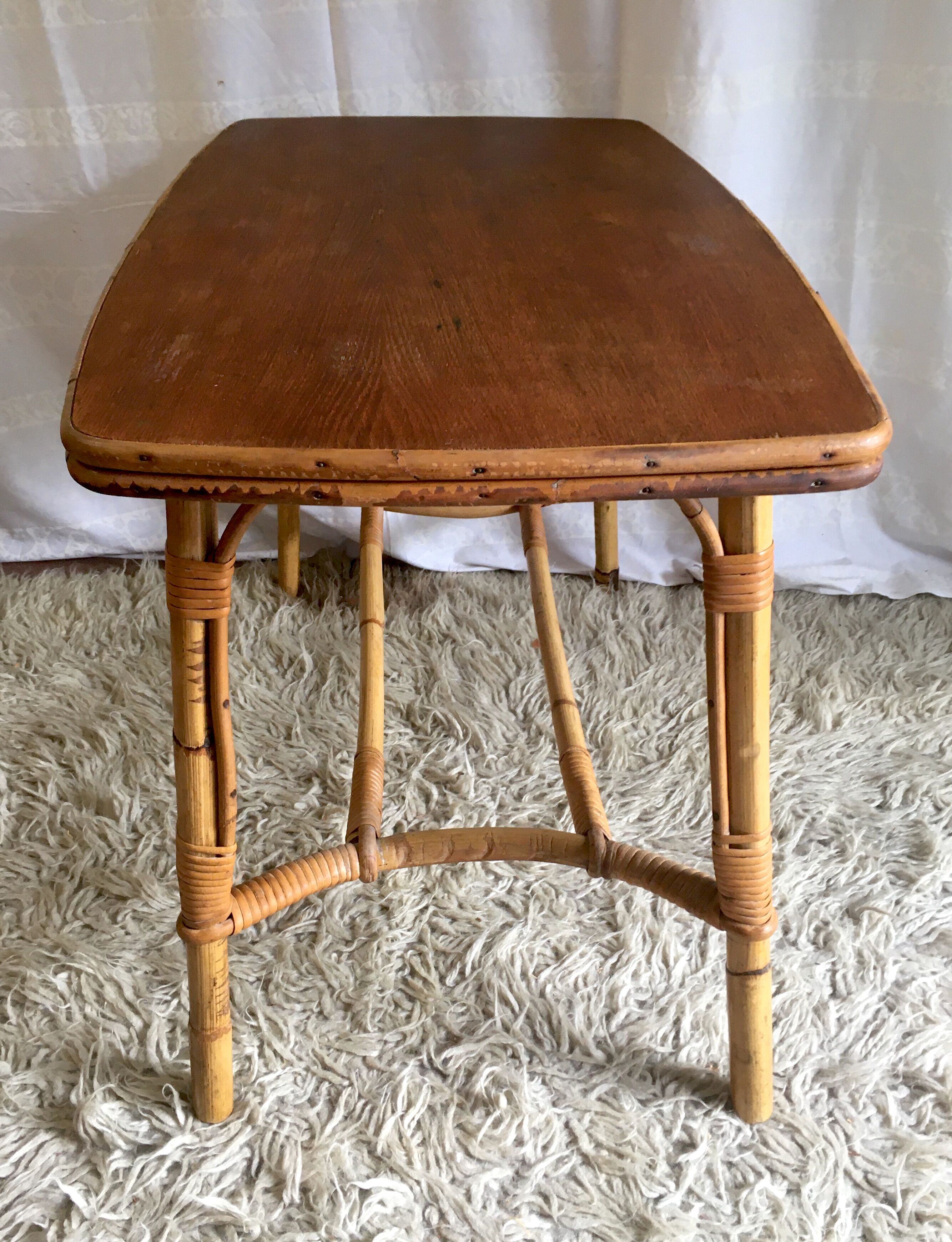 Wood and rattan coffee table - 1960s