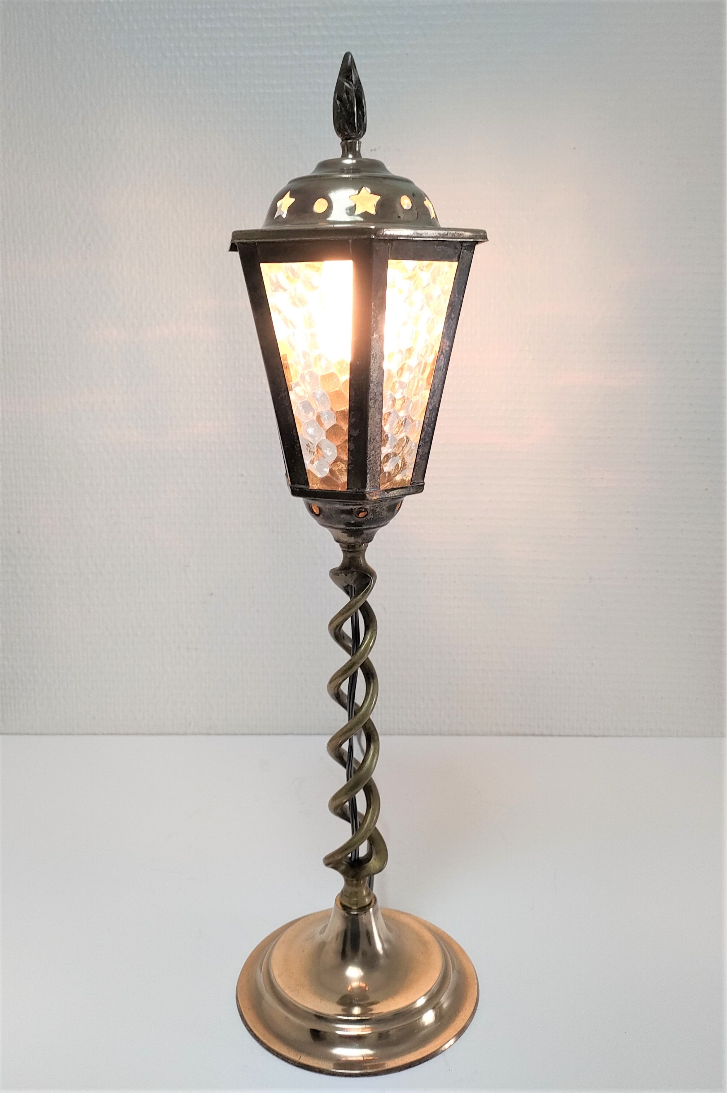 Lampe lanterne laiton et verre début XXème