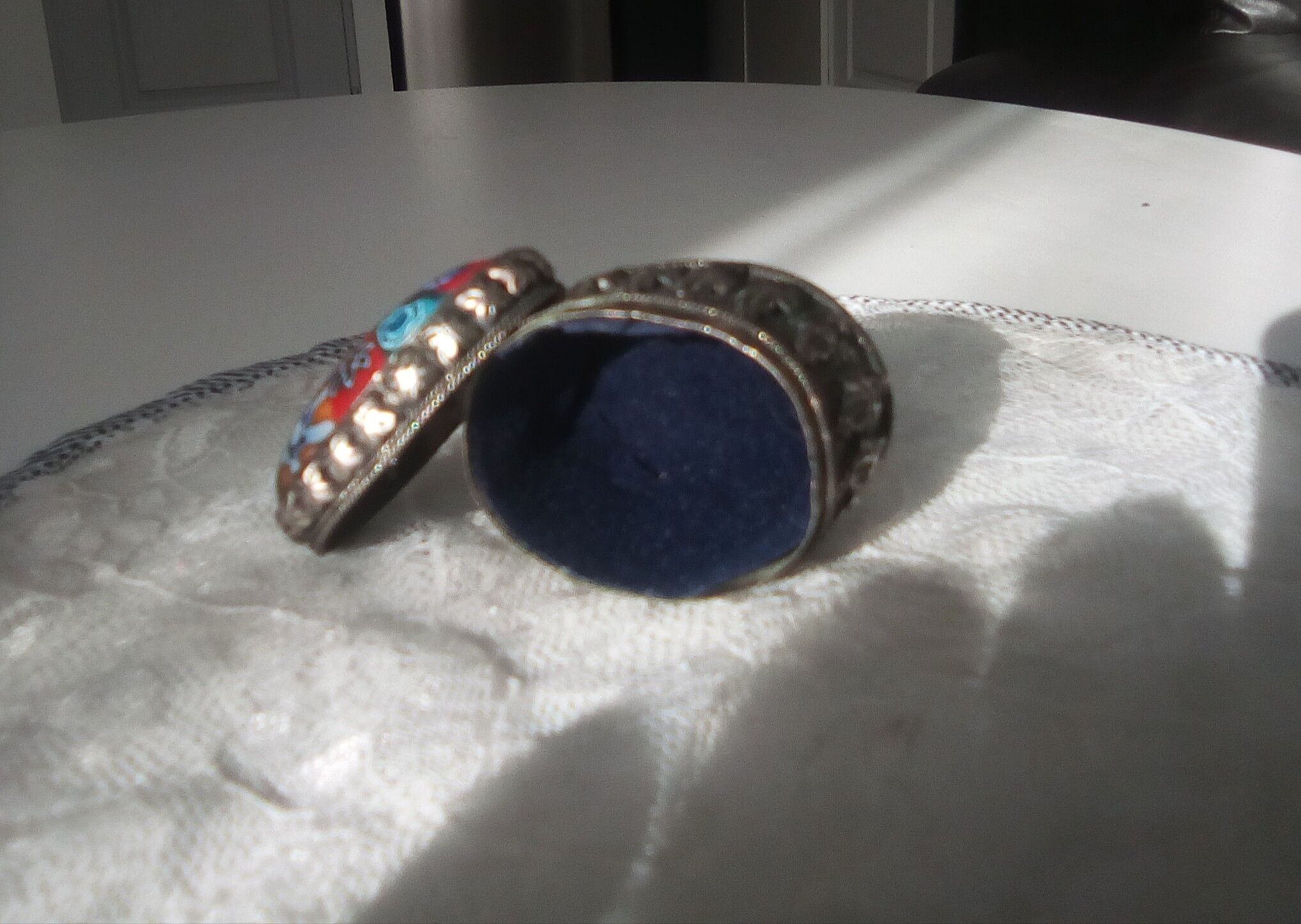 Old silver and porcelain pillbox