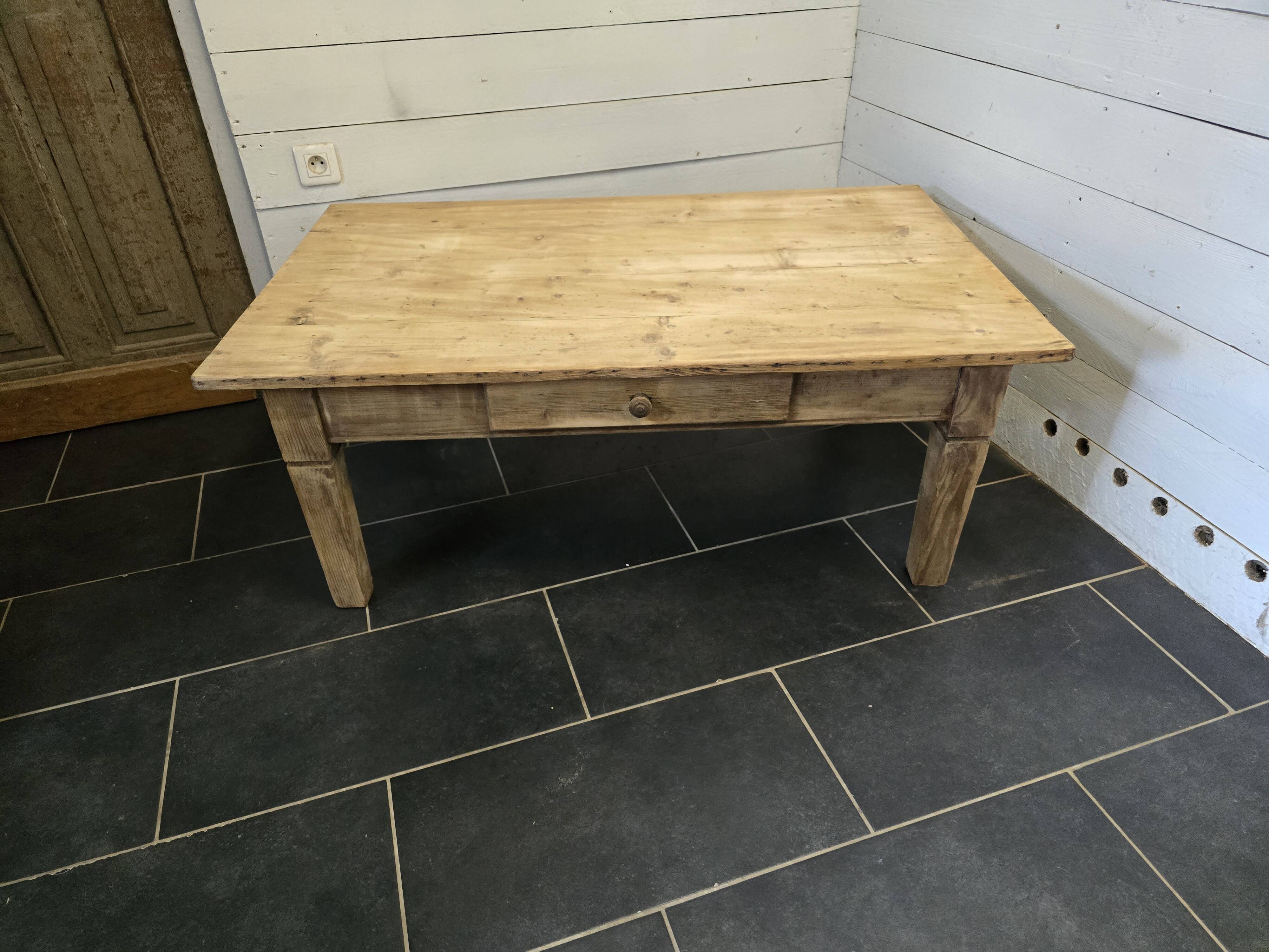 Old fir coffee table with a drawer