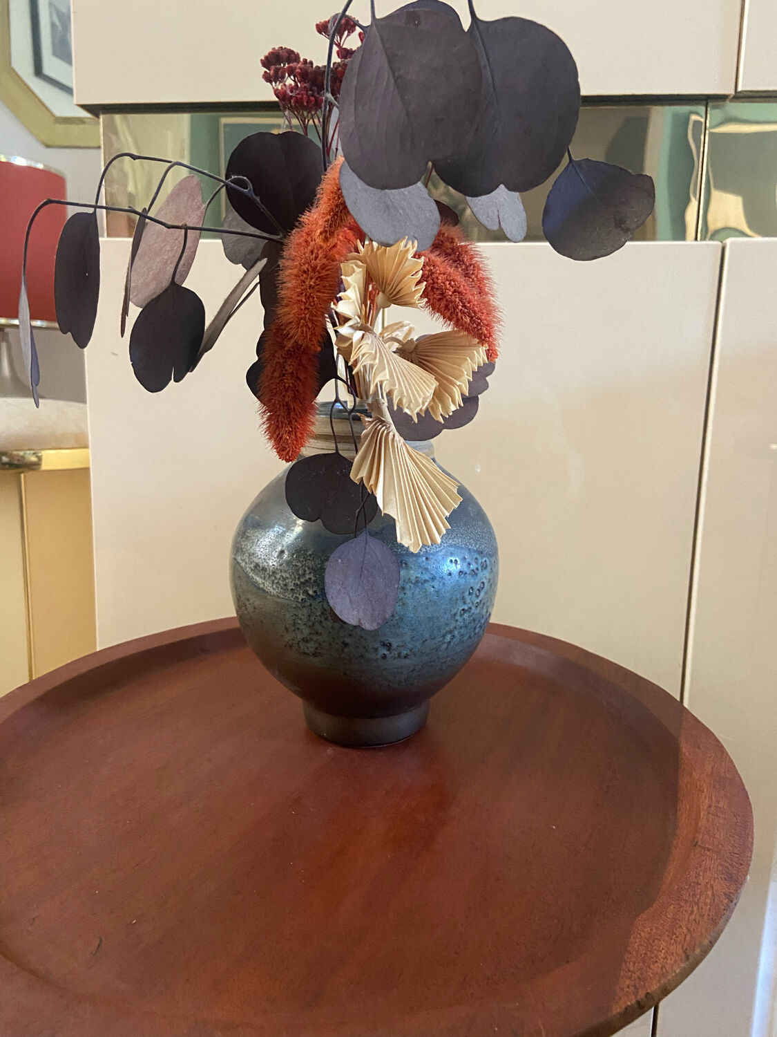 Enamelled stoneware ball vase