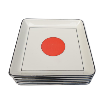 Lot of 6 square plates model Tokyo by Gien H2