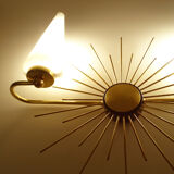 Pair of vintage sconces, sun, glass and brass, 60s