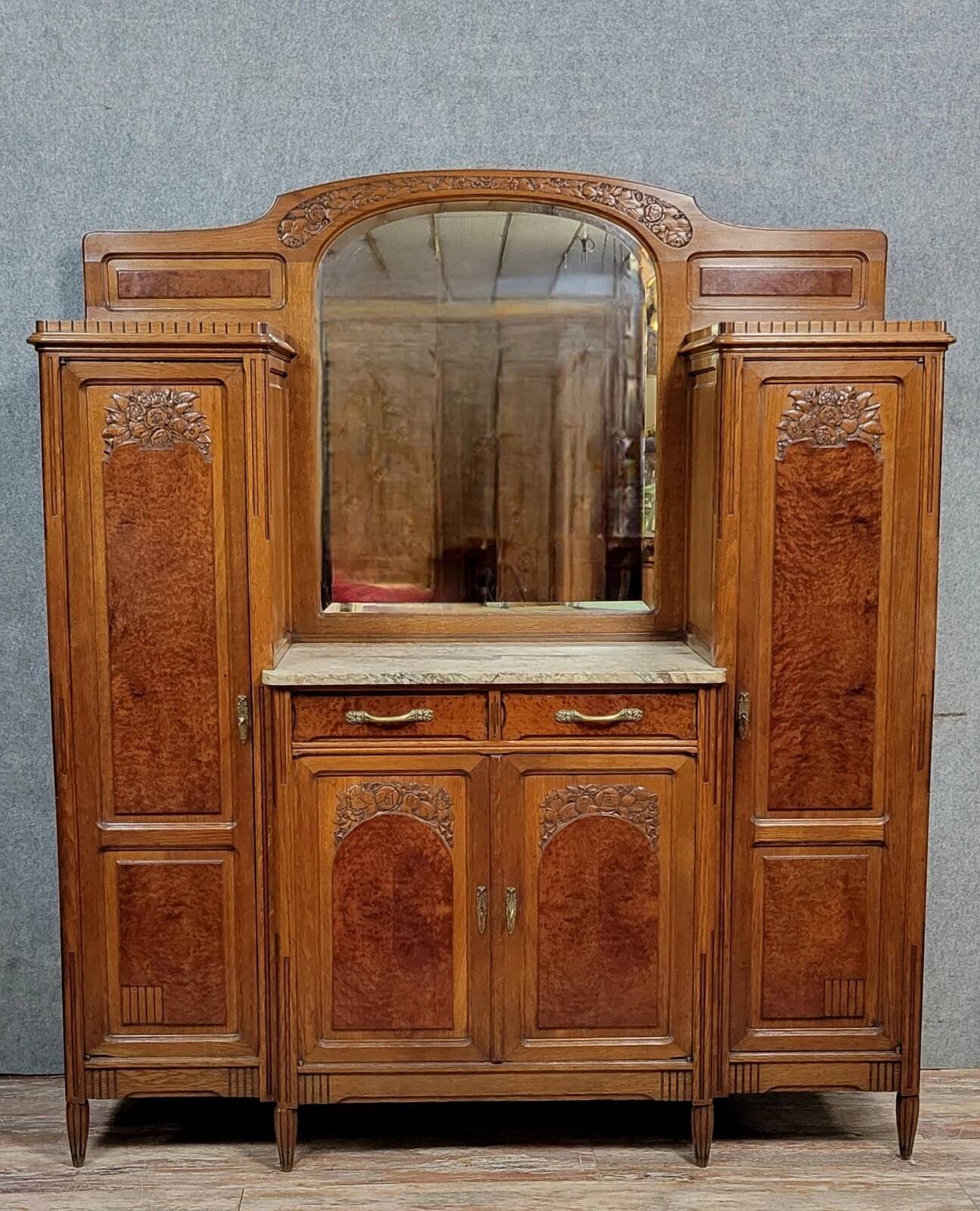Art Nouveau period sideboard in mahogany and amboyna burl circa 1900