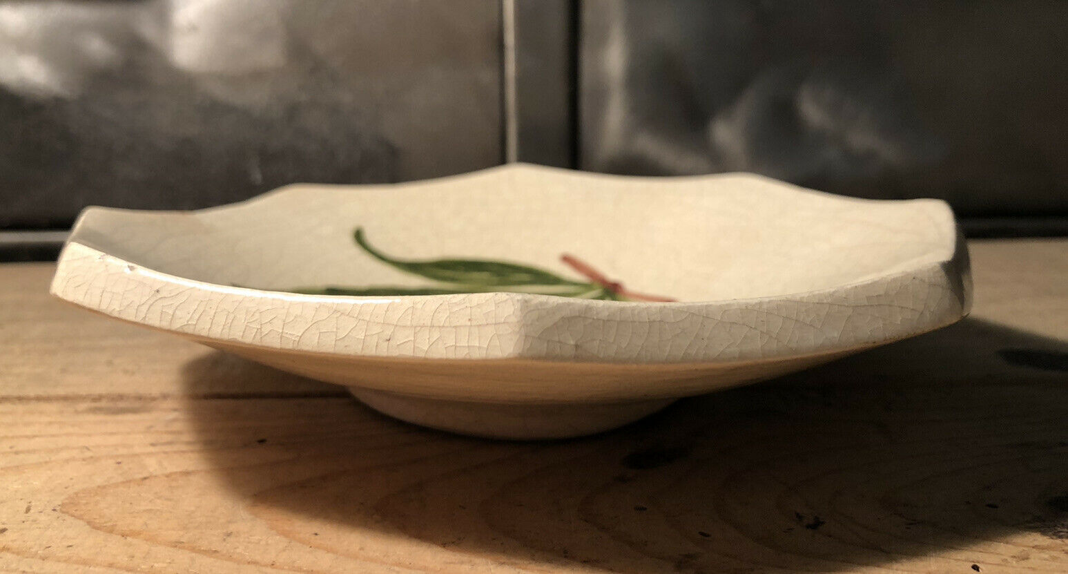 Empty cup pocket in cracked earthenware cherry decoration signed Lauray