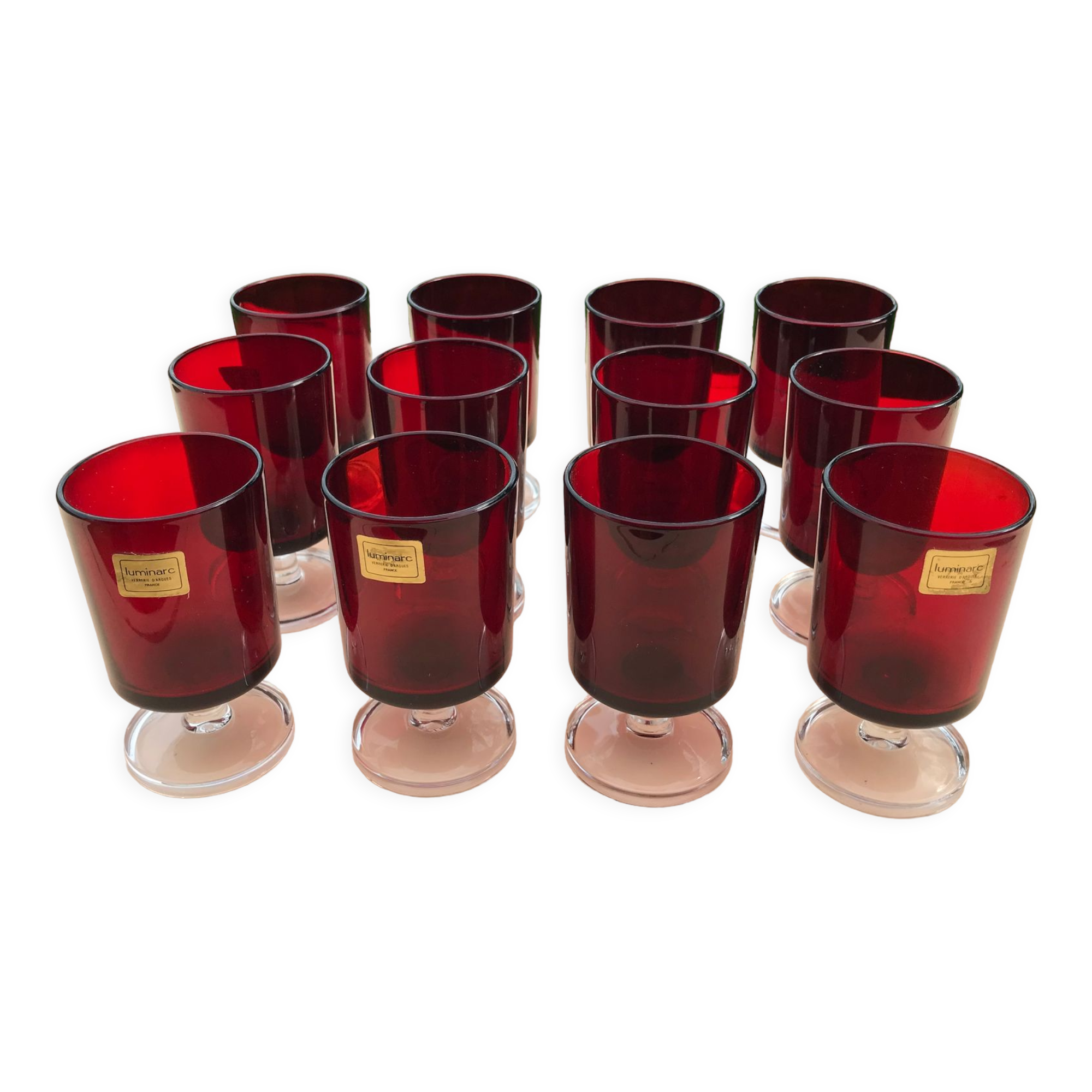 12 red vintage stemmed glasses