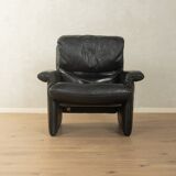 1980s cor armchair and ottoman in black leather