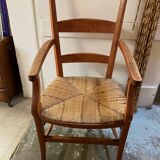 provençal armchair with dark beech armrests two-tone straw seat