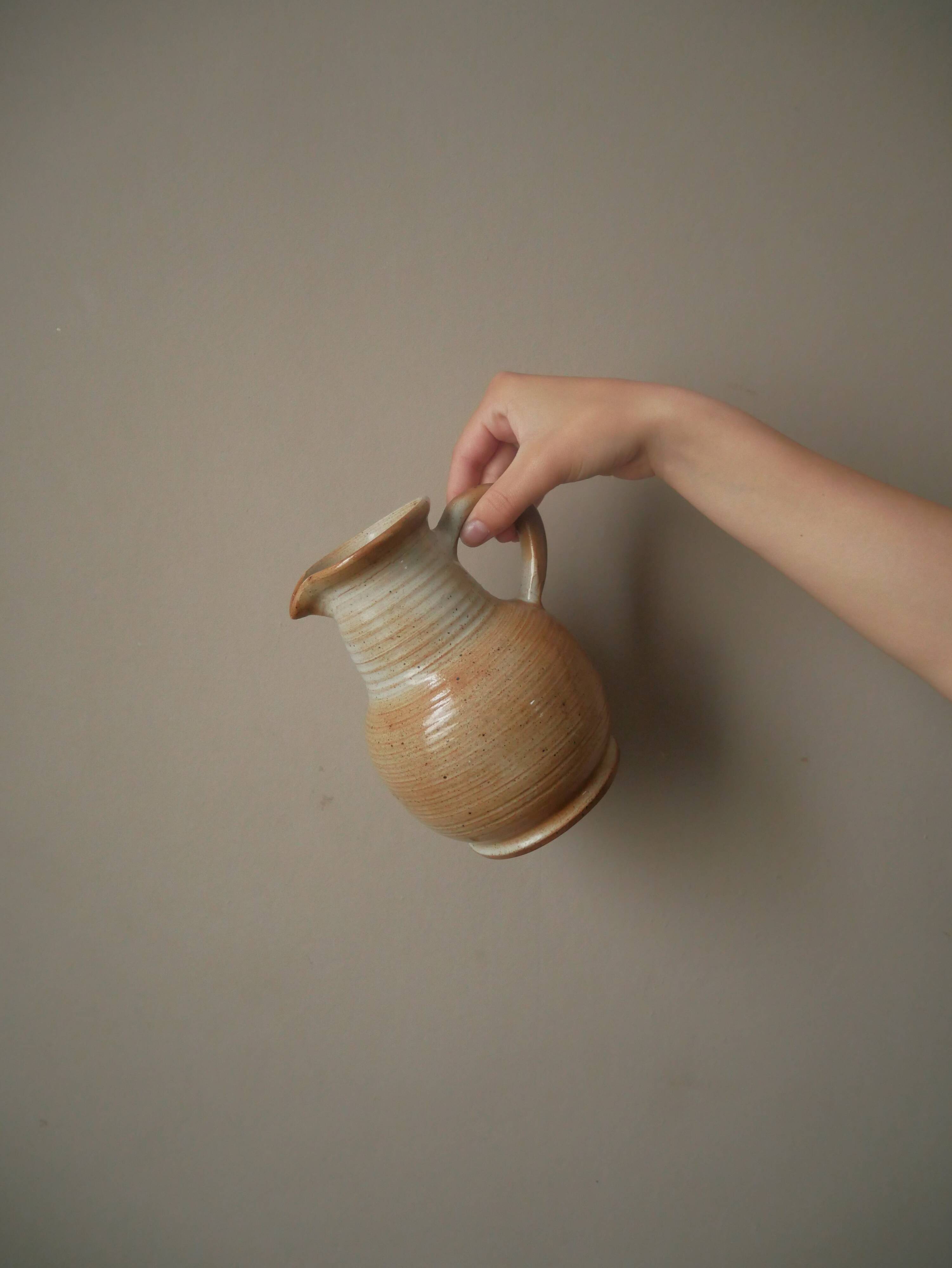 Stoneware pitcher vase with handle Scandinavian country decoration handcrafted vintage ceramic