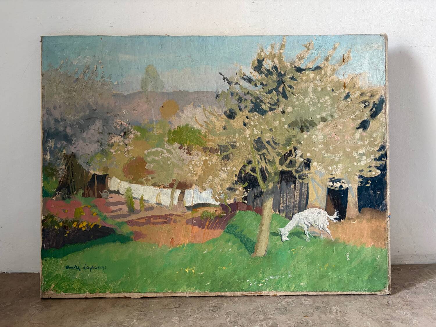 Landscape with goat, signed Lagrange.