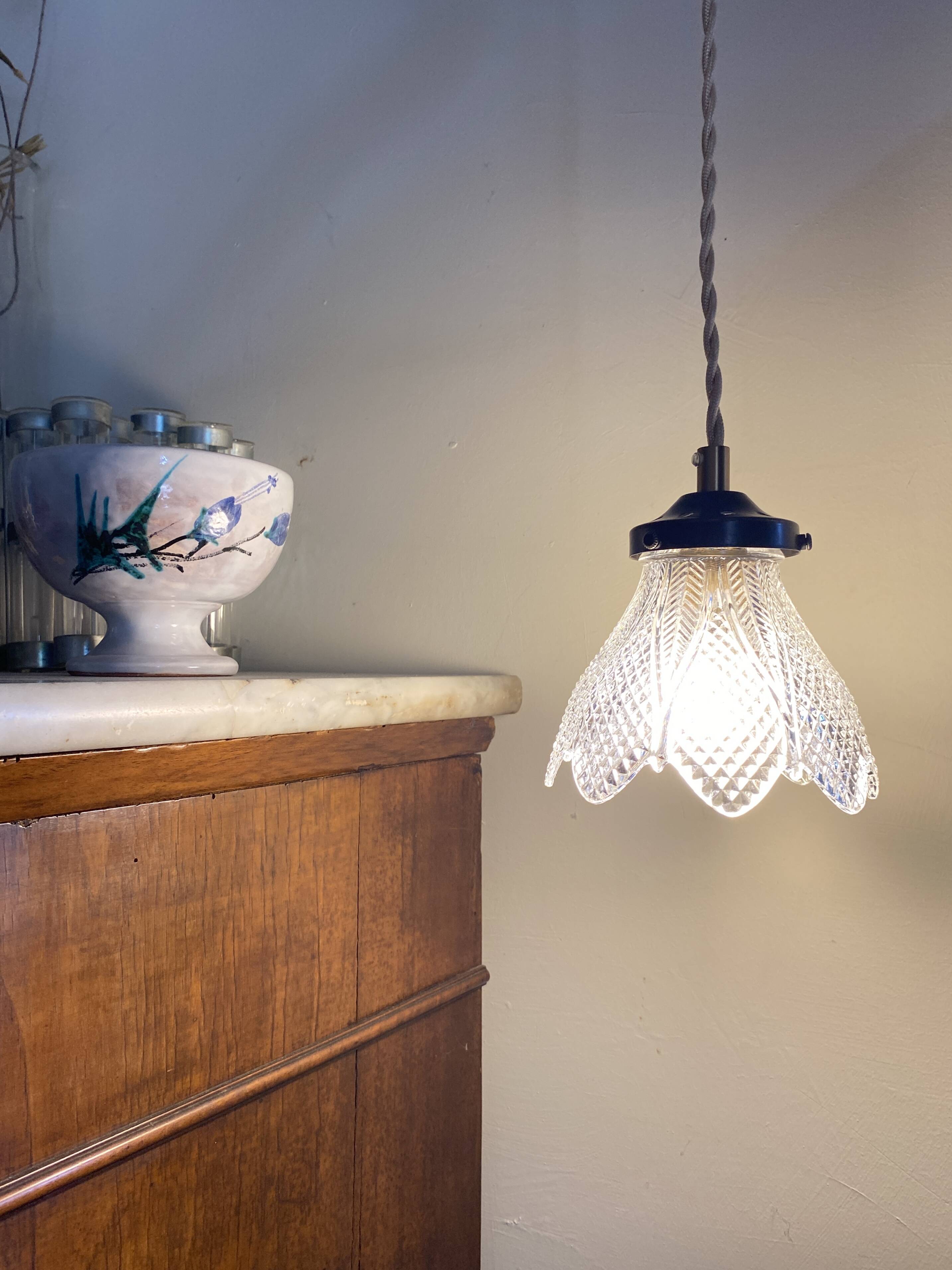 Hanging lamp, 2 m fabric cable, porcelain ceiling rose
