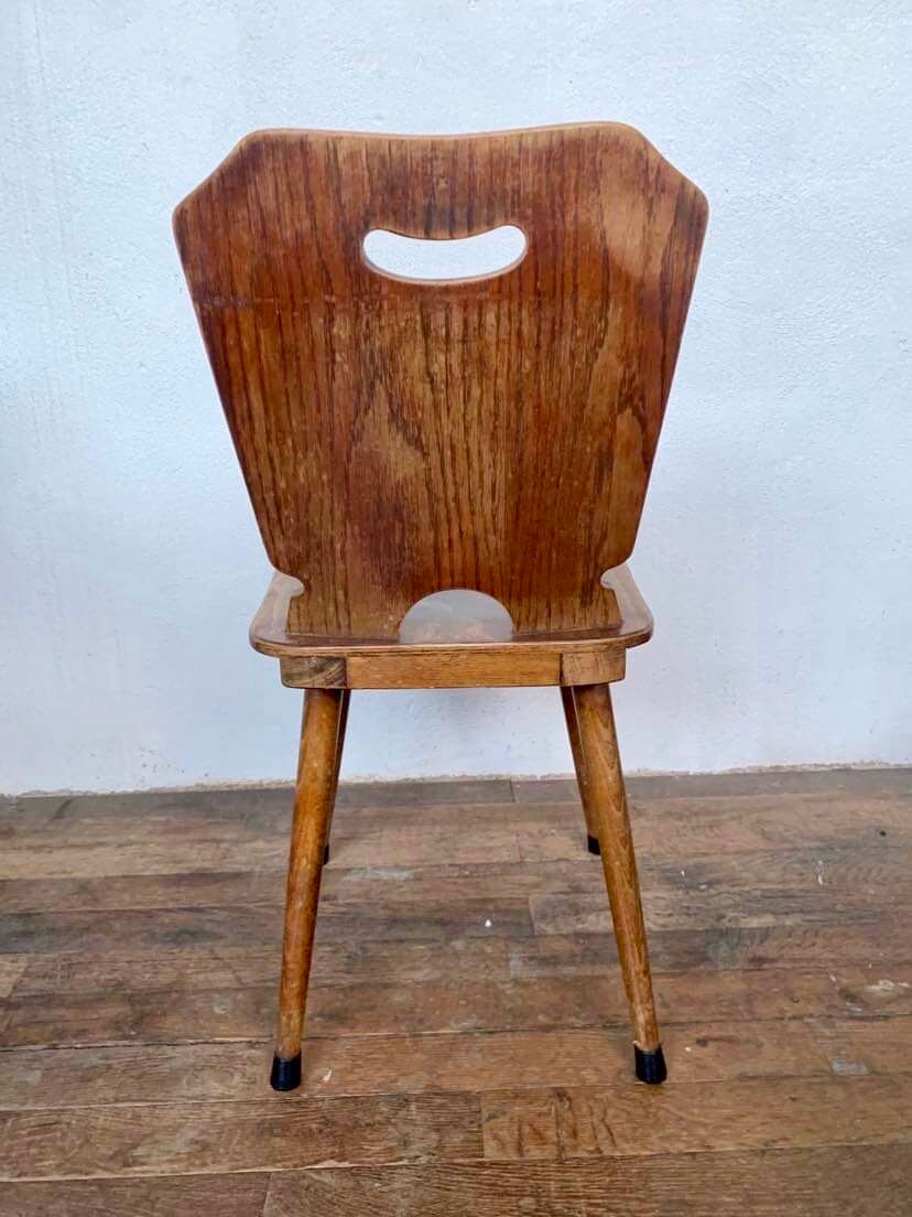 Series of 4 vintage rustic bistro chairs in thermoformed wood