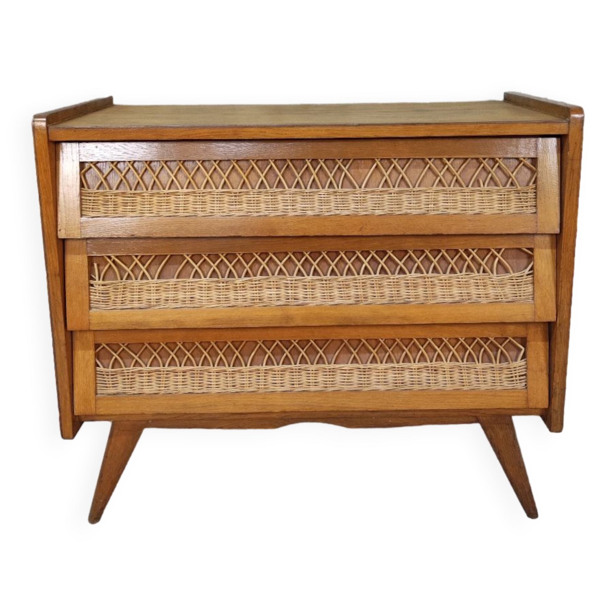Vintage wood and rattan chest of drawers