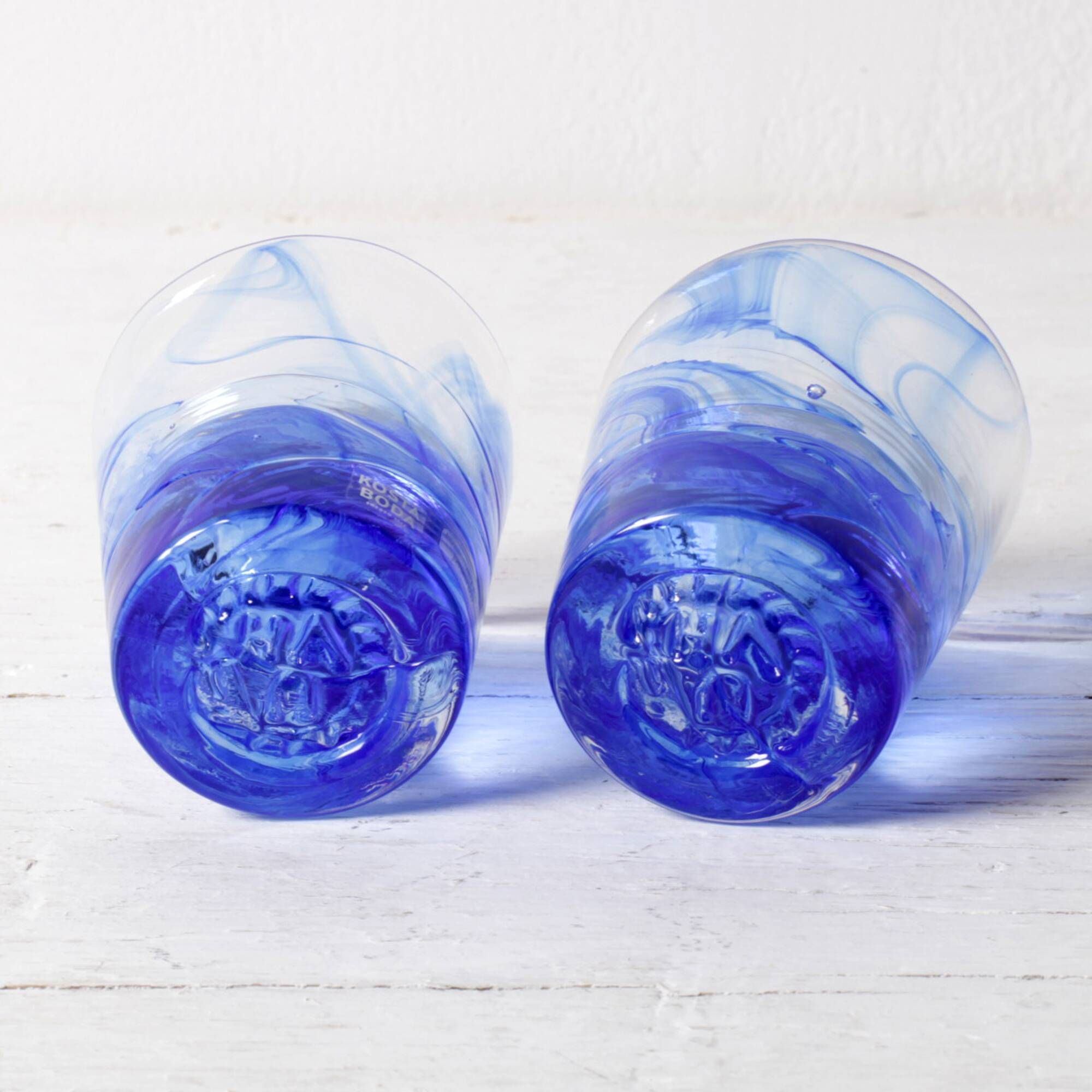 Set of 2 Kosta Boda Blue Shot Glasses 'Mine' by Ulrica Hydman Vallien