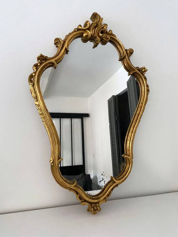 Old golden mirror in composite resin baroque style 60s