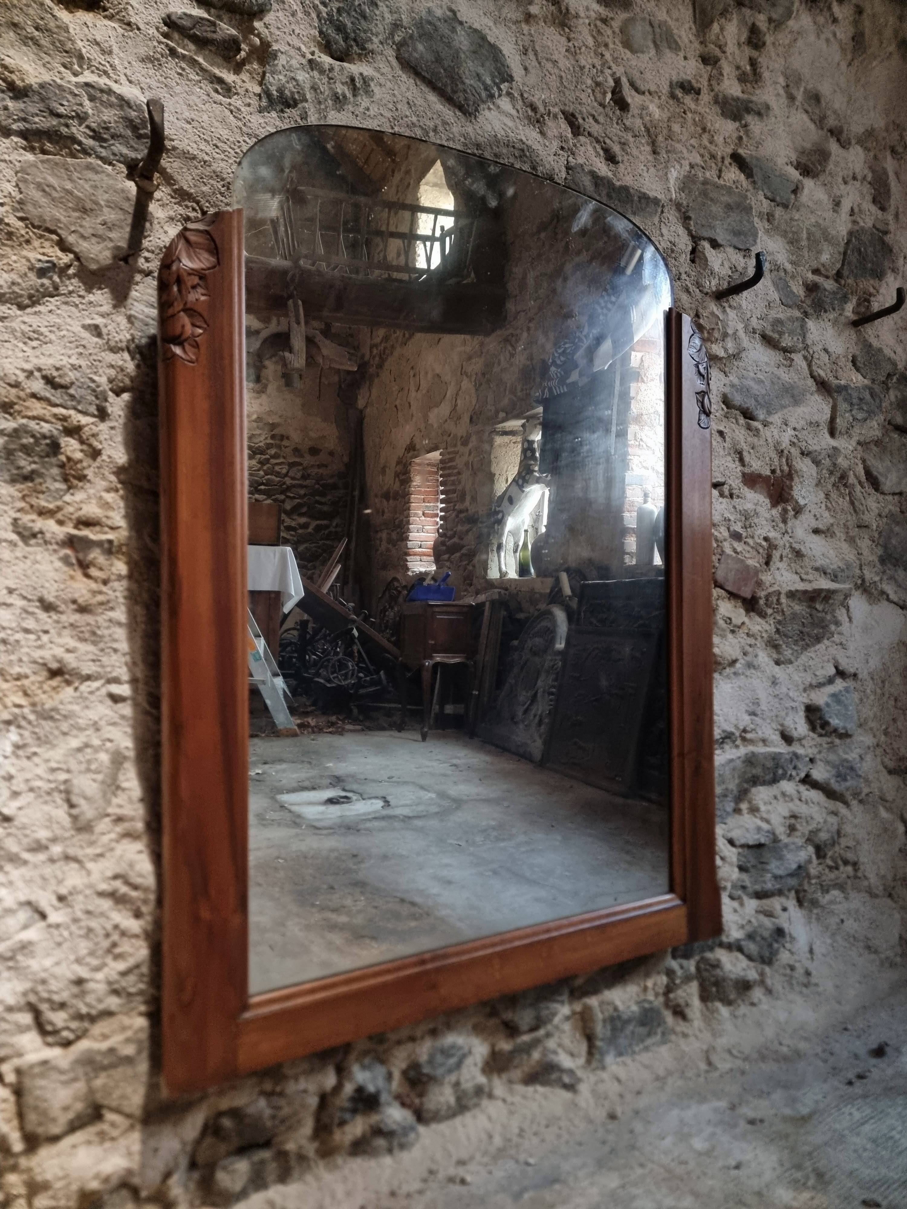 French Art Deco walnut mirror – sculpted wall mirror from the 1920s in France