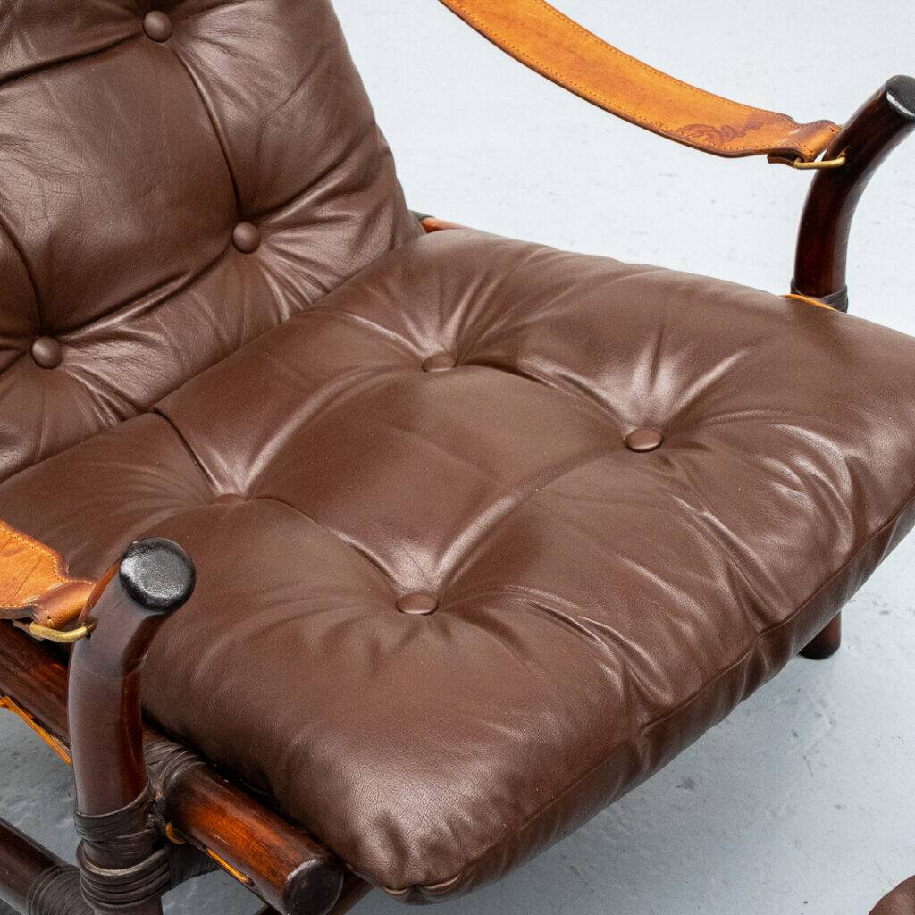 Fauteuil et pouf en bambou des années 1960