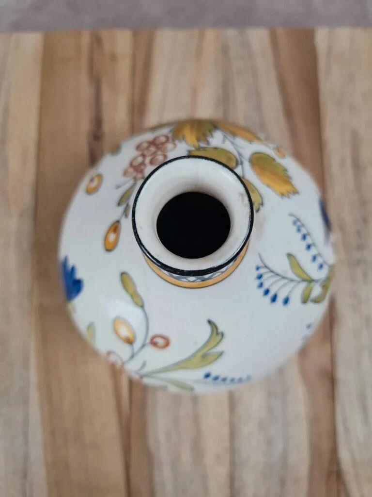 Antique hand-decorated faience vase – floral and bird design