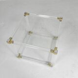 Hollywood Regency coffee table plexiglass, glass, brass, 1970s