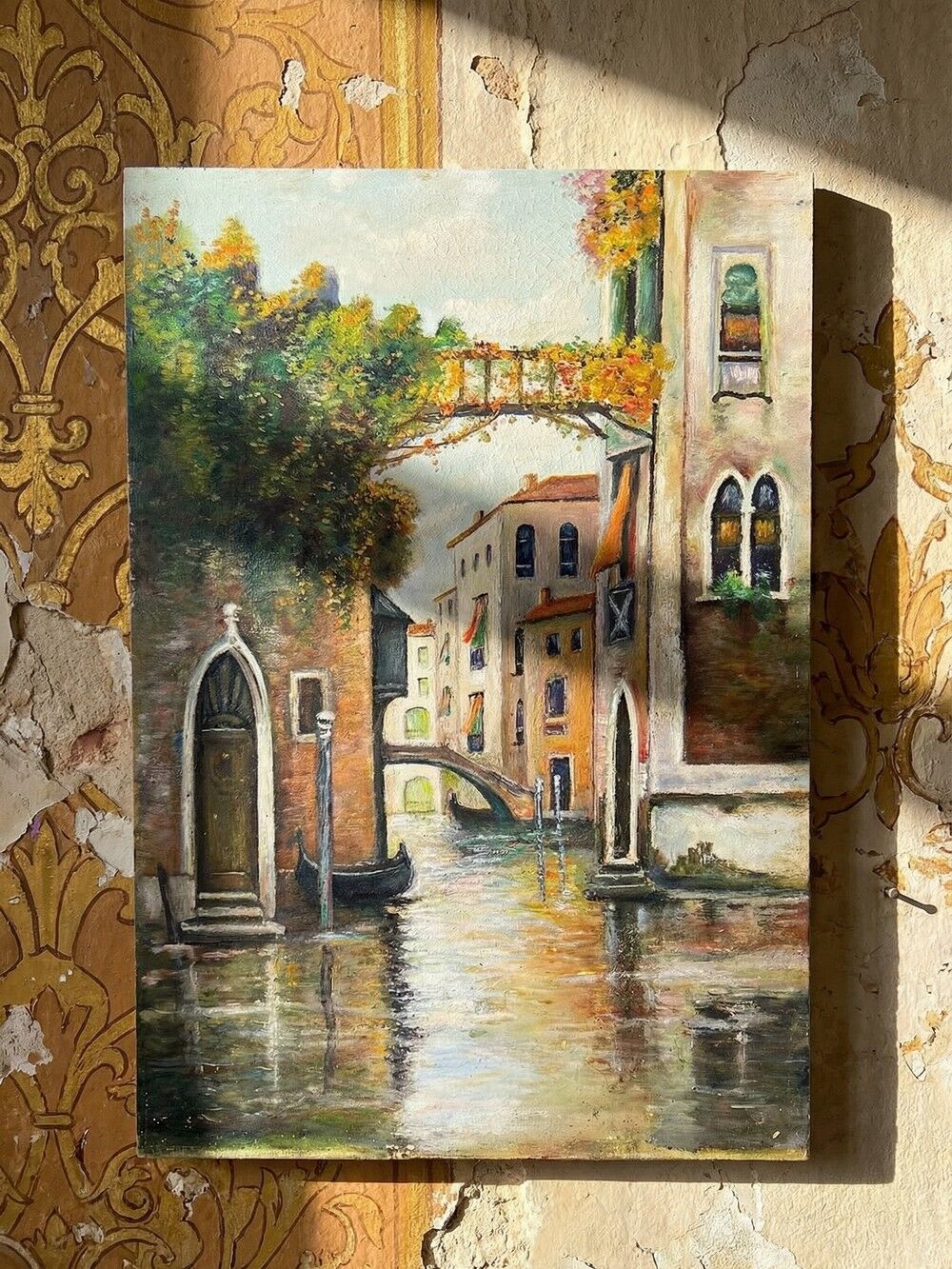 Venetian tableau oil on panel vintage/old canal and façades