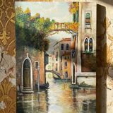 Venetian tableau oil on panel vintage/old canal and façades