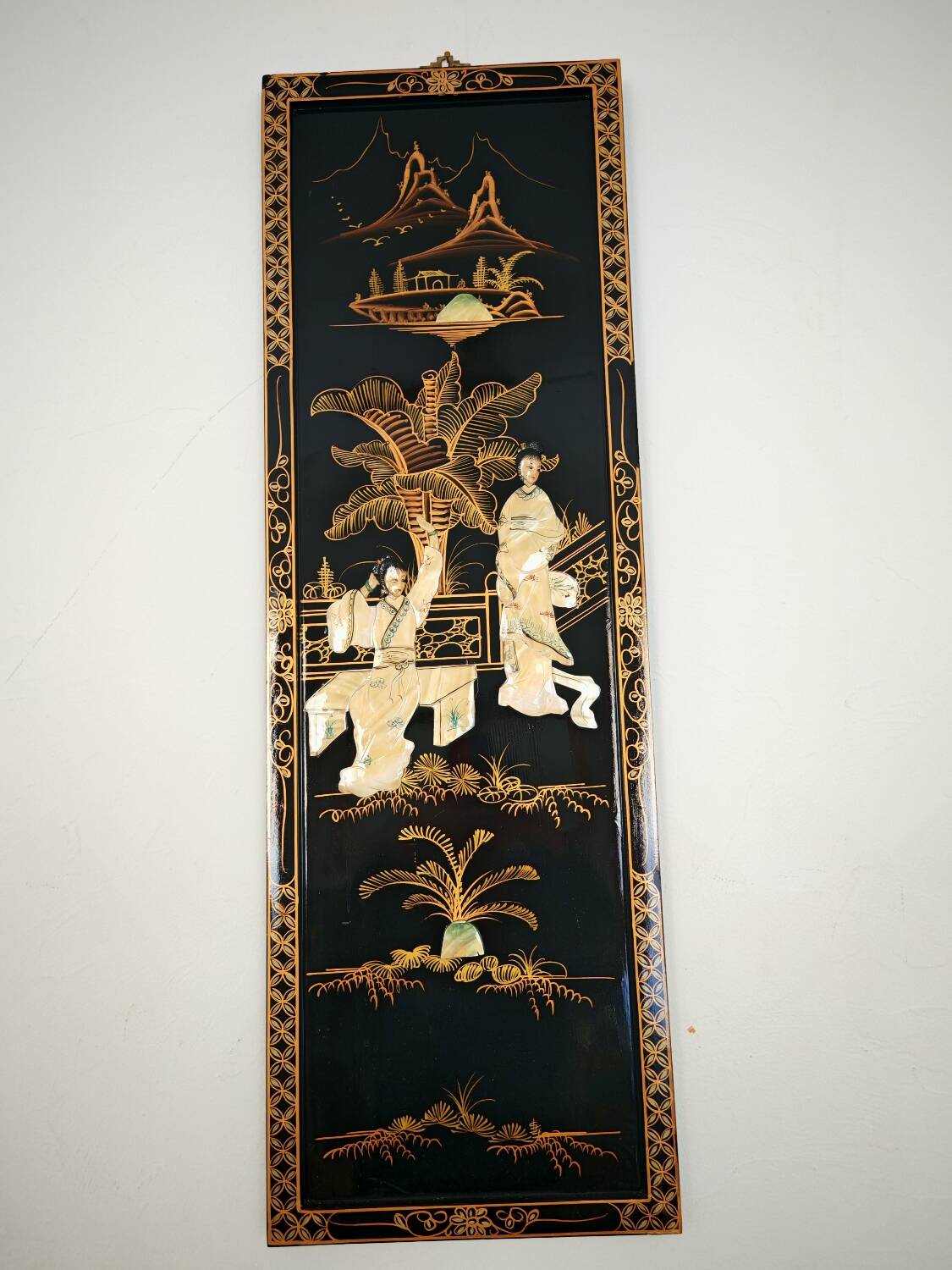 Chinese wooden paintings inlaid with stones