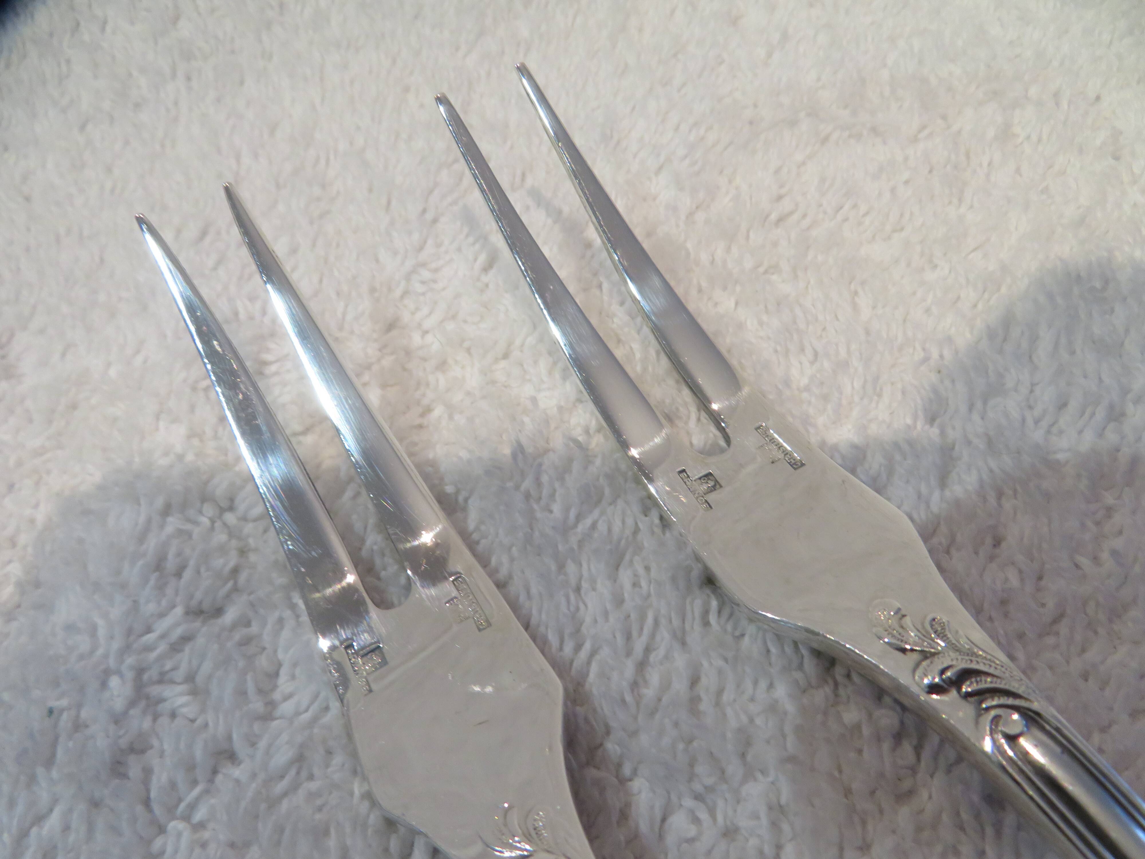 2 cold meat forks silver plated metal goldsmith Christofle Marly