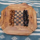 Jeu d'échecs en bois d'olivier rustique jeu d'échecs à la main plateau 12 "avec 32 pièces d'échecs