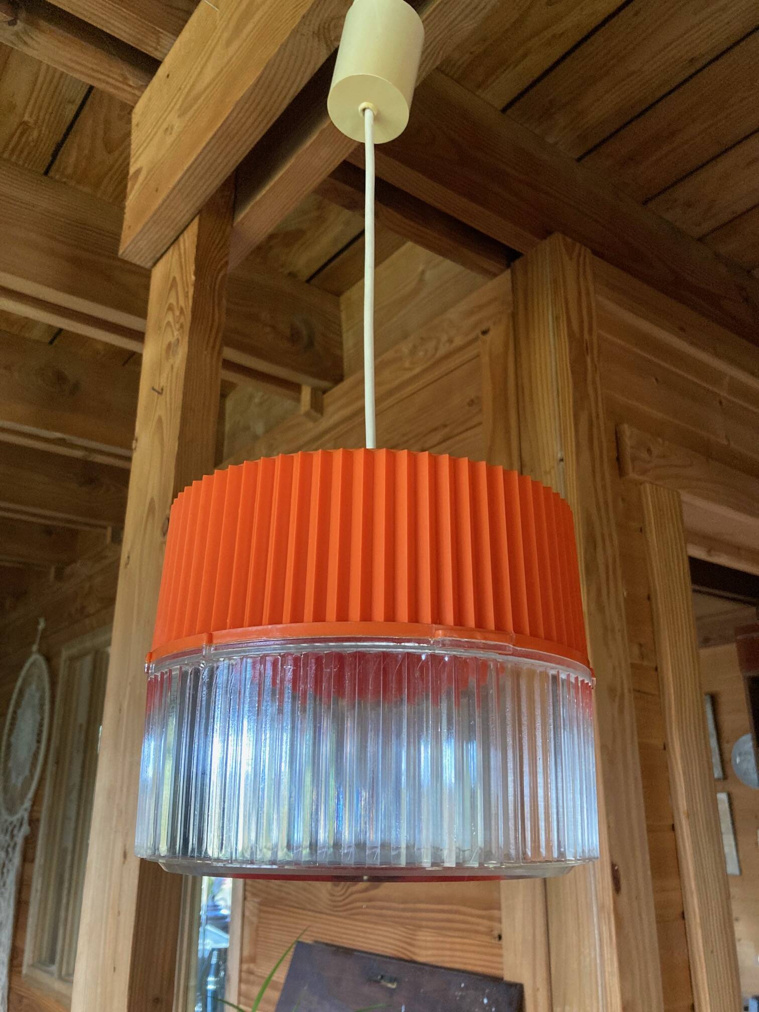 Vintage orange and transparent plastic pendant light