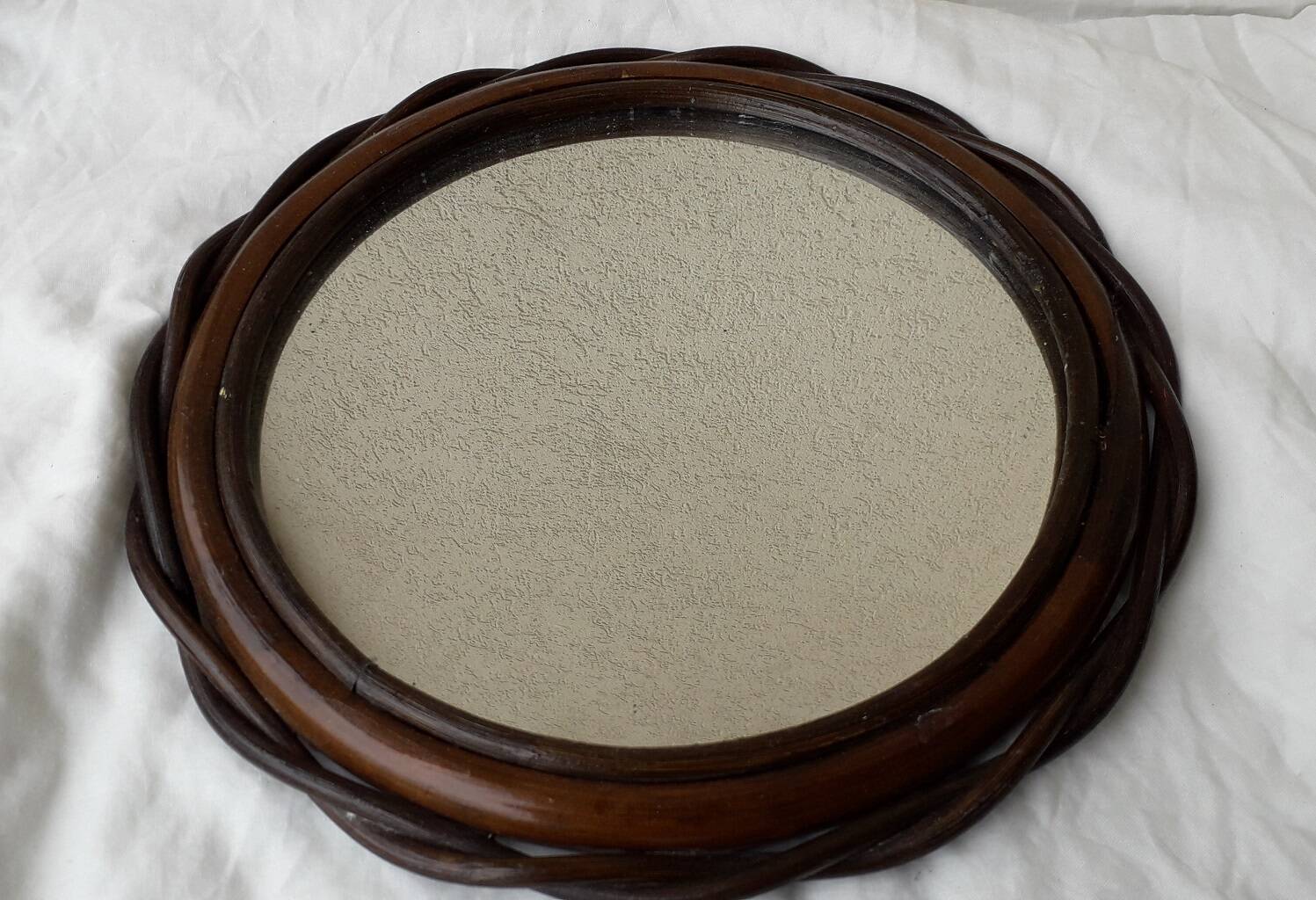 Wood and rattan mirror