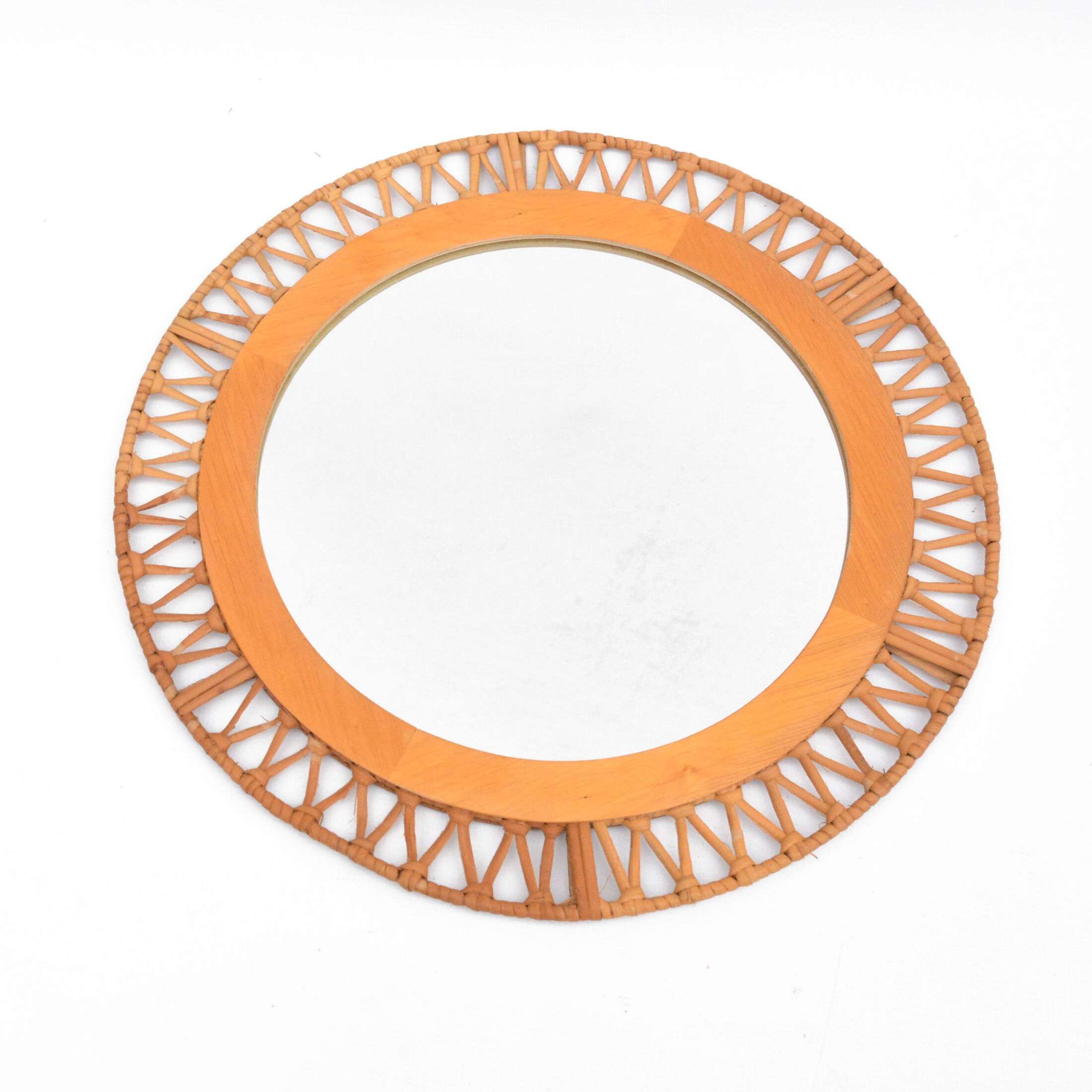 Miroir mural en osier Danemark années 1970 49cm